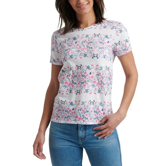 Lucky Brand Shirt Womens S White Botanical Print Cotton Crew Neck Short Sleeve - Picture 12 of 14